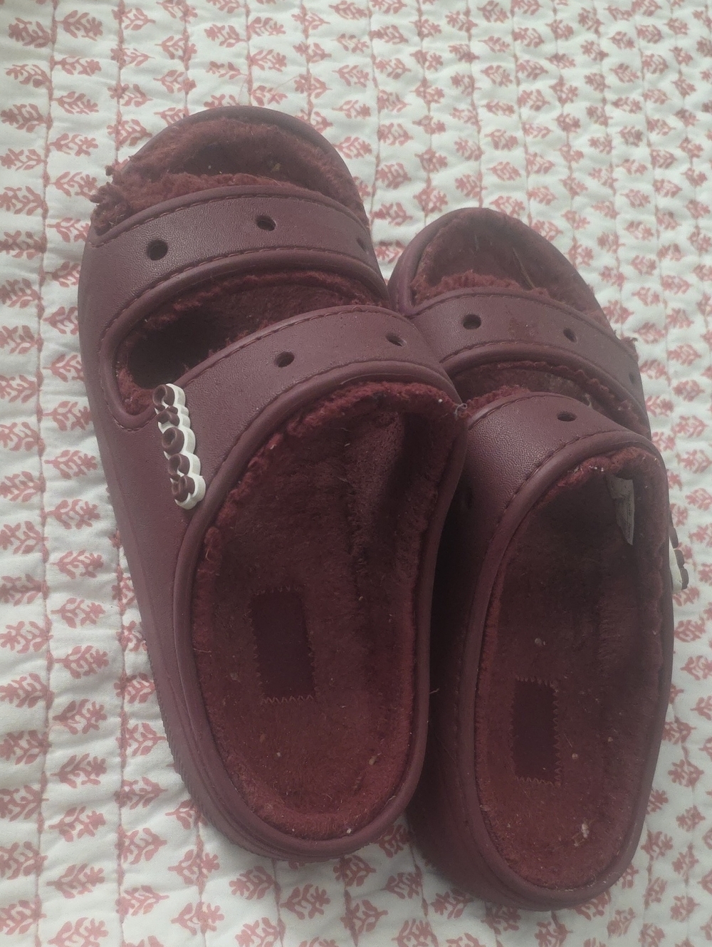 CROCS Men's Burgundy Plush-Lined Slip-On Clogs